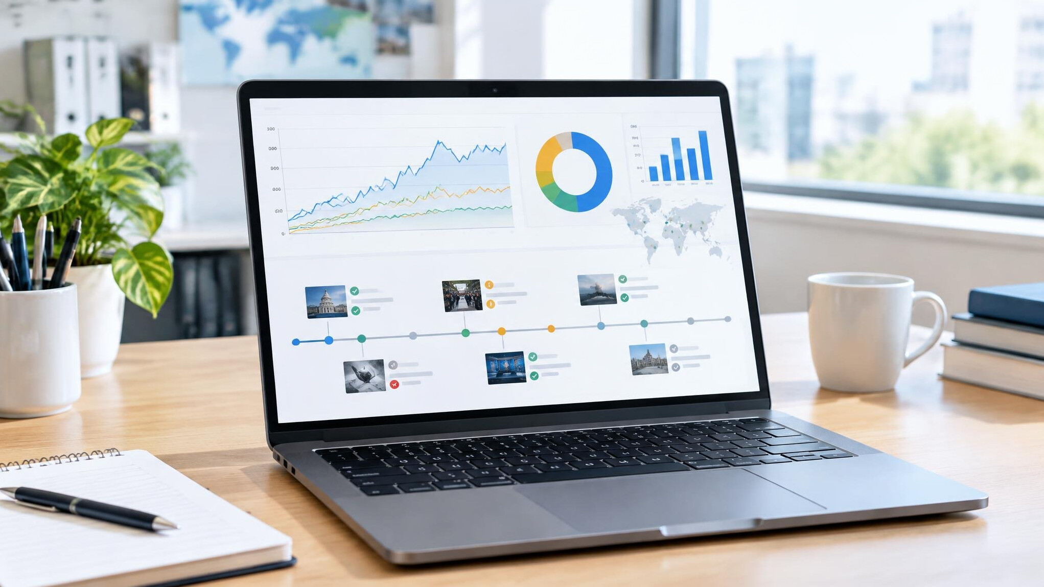 Laptop screen with data charts and analysis